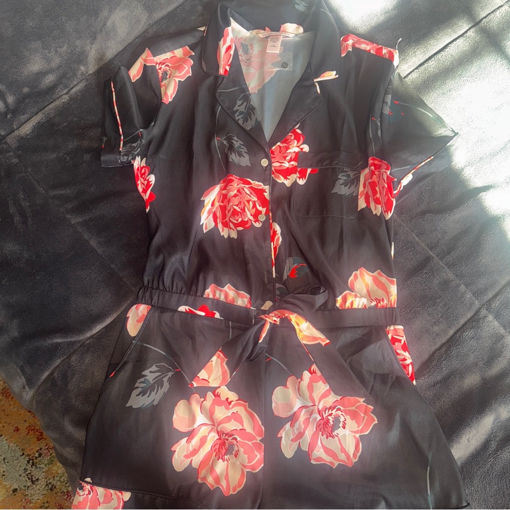 Victoria's Secret Black and Pink Floral Jumpsuit
